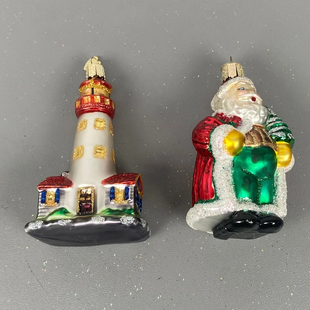 Old World Christmas Glass Holiday Ornaments Santa Claus & Nautical Lighthouse